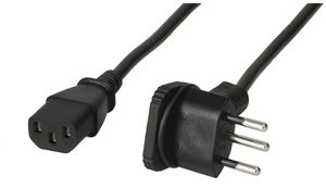 Câble d'appareil MH, T12 angle plat/C13, Td 3×0.75mm² 2m, noir