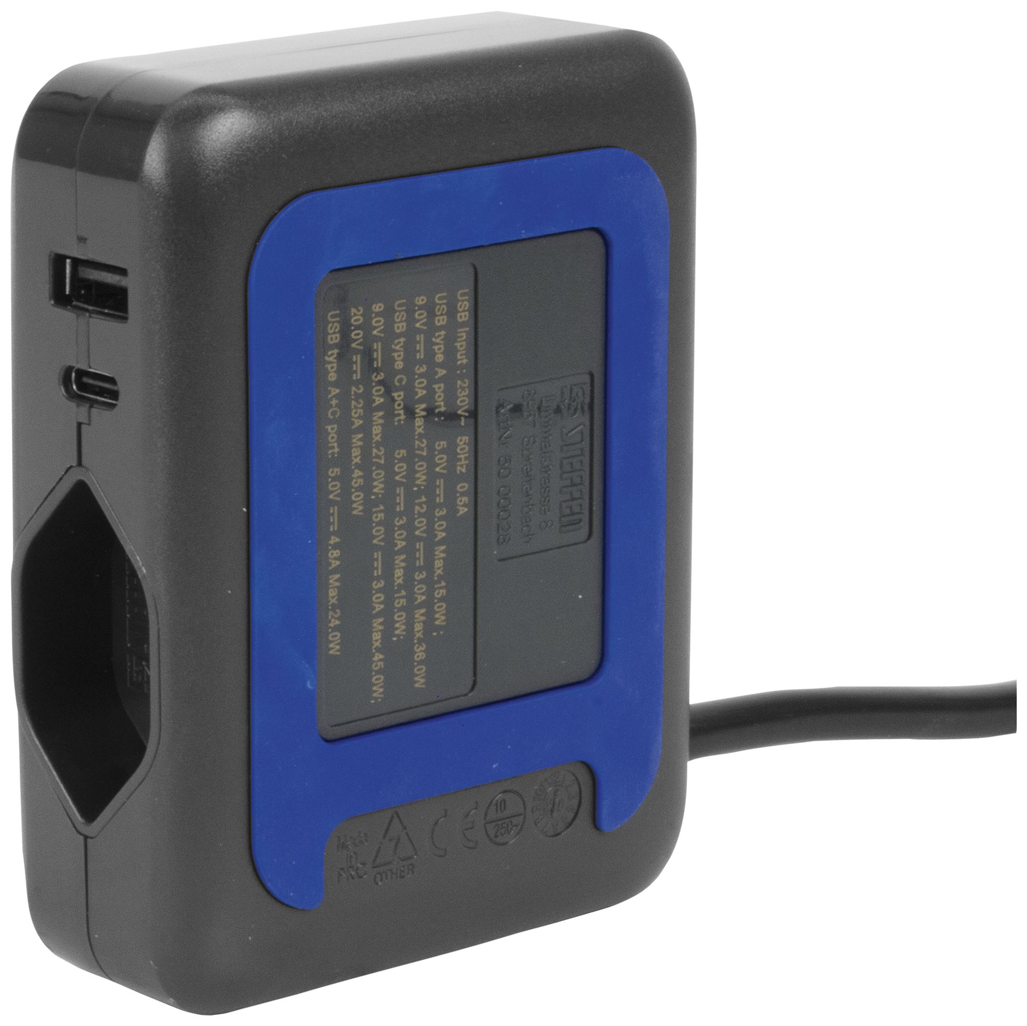 Ladestation Steffen IQ 1×T13 1×USB-A 1×USB-C anthrazit
