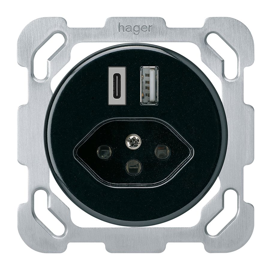 Prise de charge USB ENC basico 18W PD 1×type A 1×type C T13 a.plaque fix. noir
