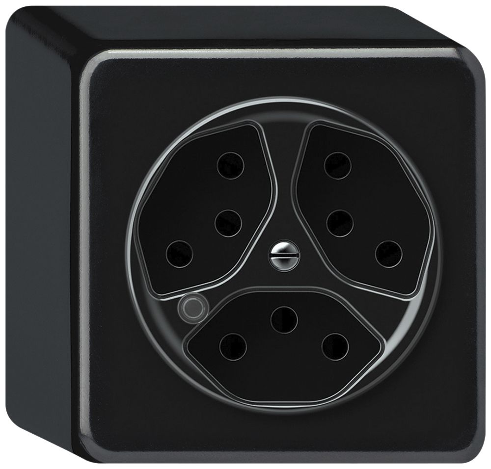 AP-Steckdose origin 3×Typ 13 bel.grün 10A 230V 88×88×54mm schwarz