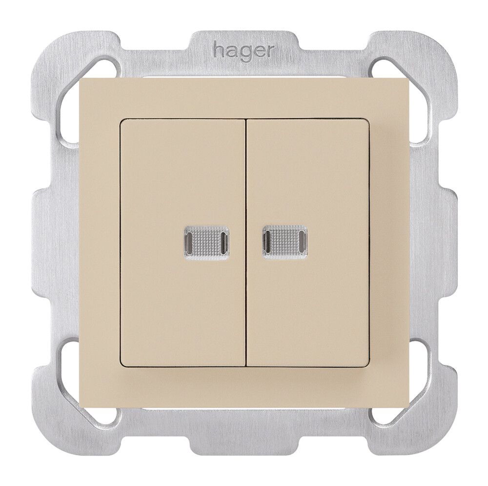 UP-Leuchtdruckschalter kallysto 1/3+3/1 mit 2 Linsen beige Befestigungsplatte
