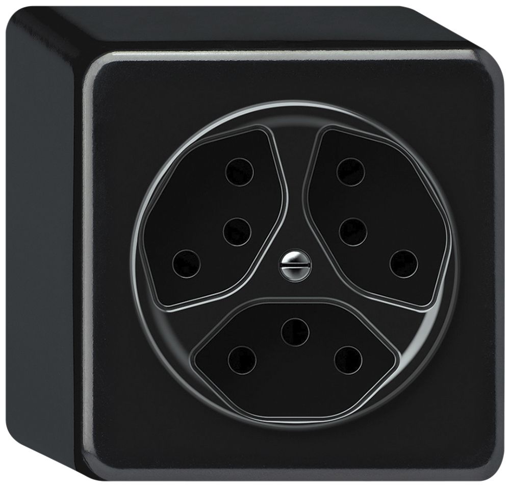 AP-Steckdose origin 3×Typ 13 10A 230V 88×88×54mm schwarz