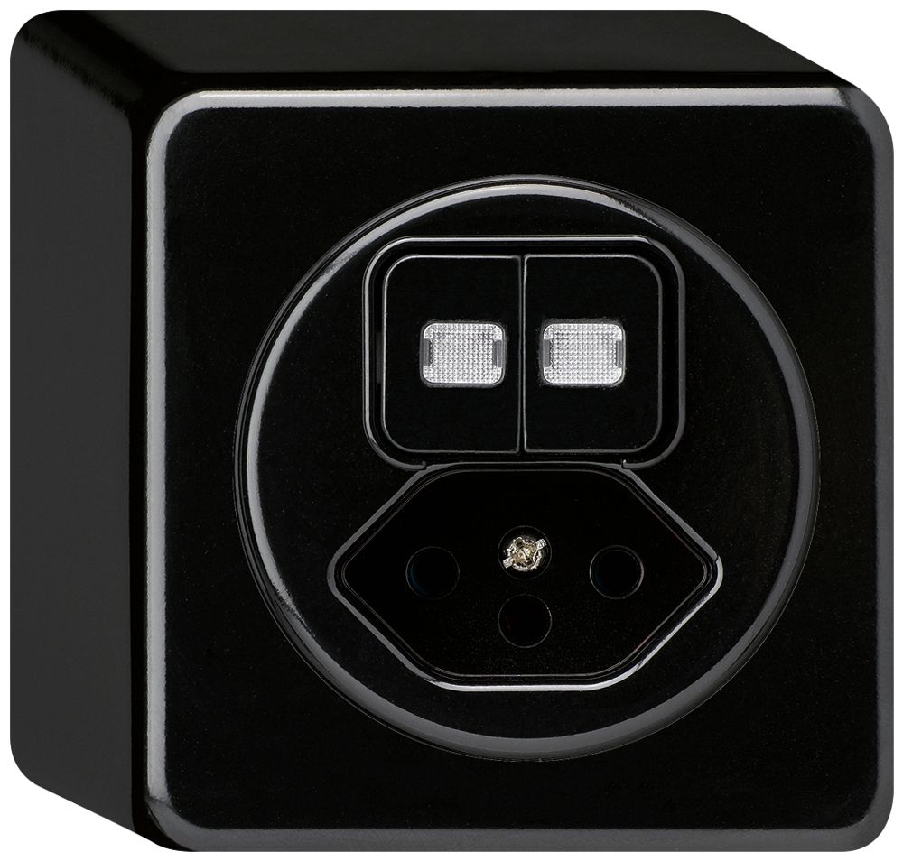 AP-Kombination beleuchtet basico 3+A-R/1L+Typ 13 schwarz 2 Linsen