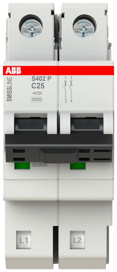 Disjoncteur SMISSLINE TP, 2L, C, 25A, 30kA