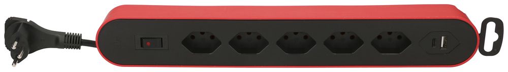 Steckdosenleiste MAX HAURI Design/Line 5×T13, 2×USB, Td 3×1mm² 2.2m, rot/schwarz