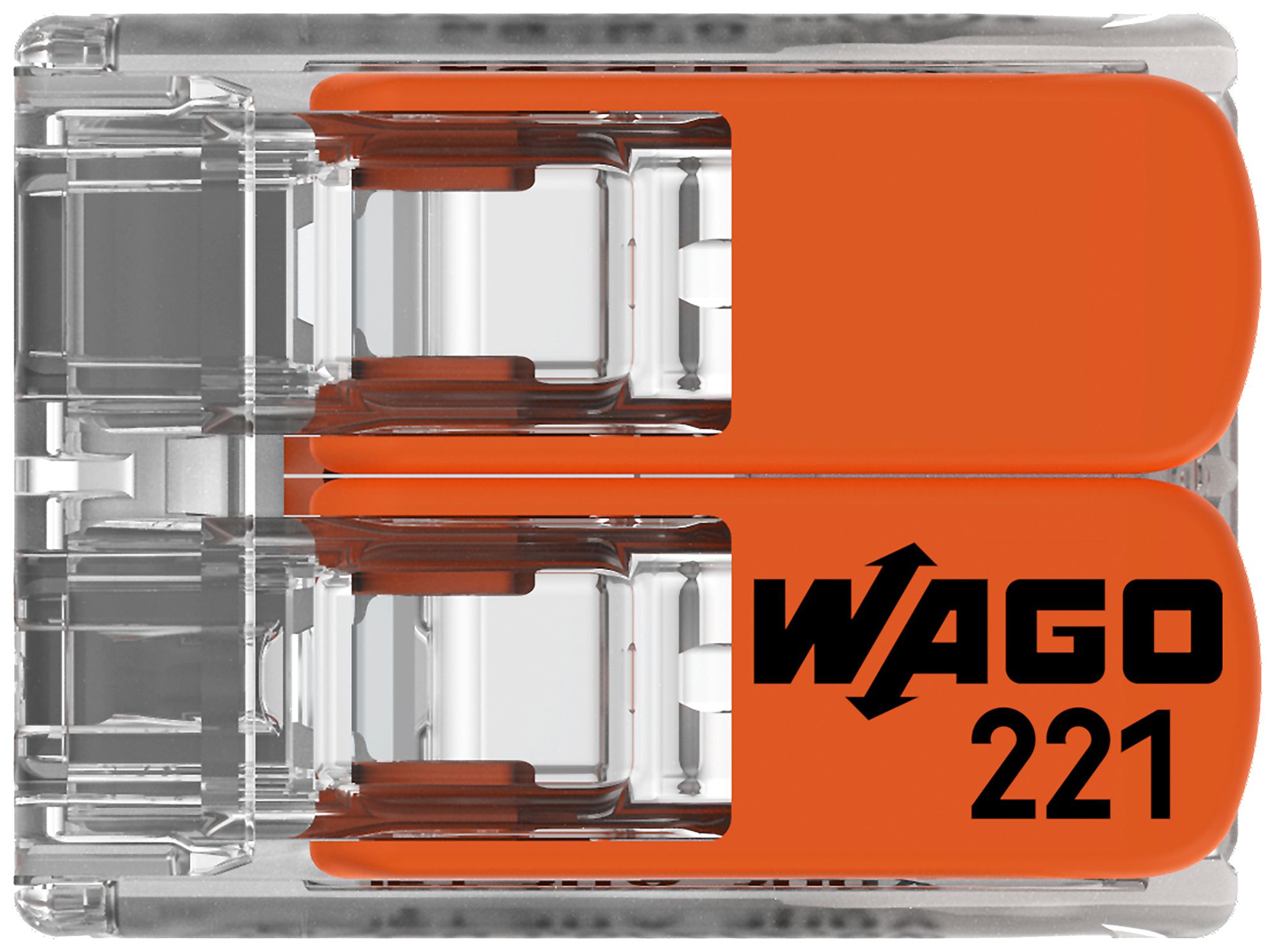 Verbindungsklemme WAGO 221 2×0.5…6mm² Hebel 41A 450V orange transparent