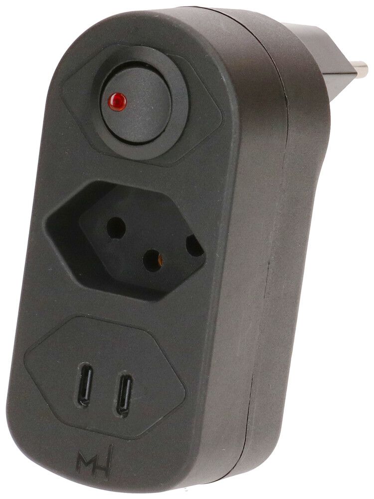 Mehrfach-Stecker MAX HAURI ADAPT SPLIT 10A m.Ein-/Ausschalter 1×T13 2×USB sz