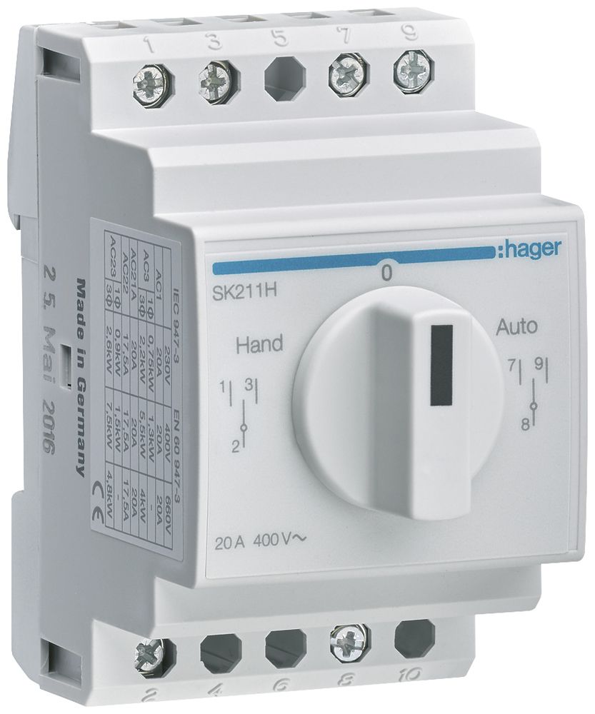 Interruttore rotativo AMD Hager 20A 400V 0Ch 0R 2 invertitore 3UM Hand-0-Auto