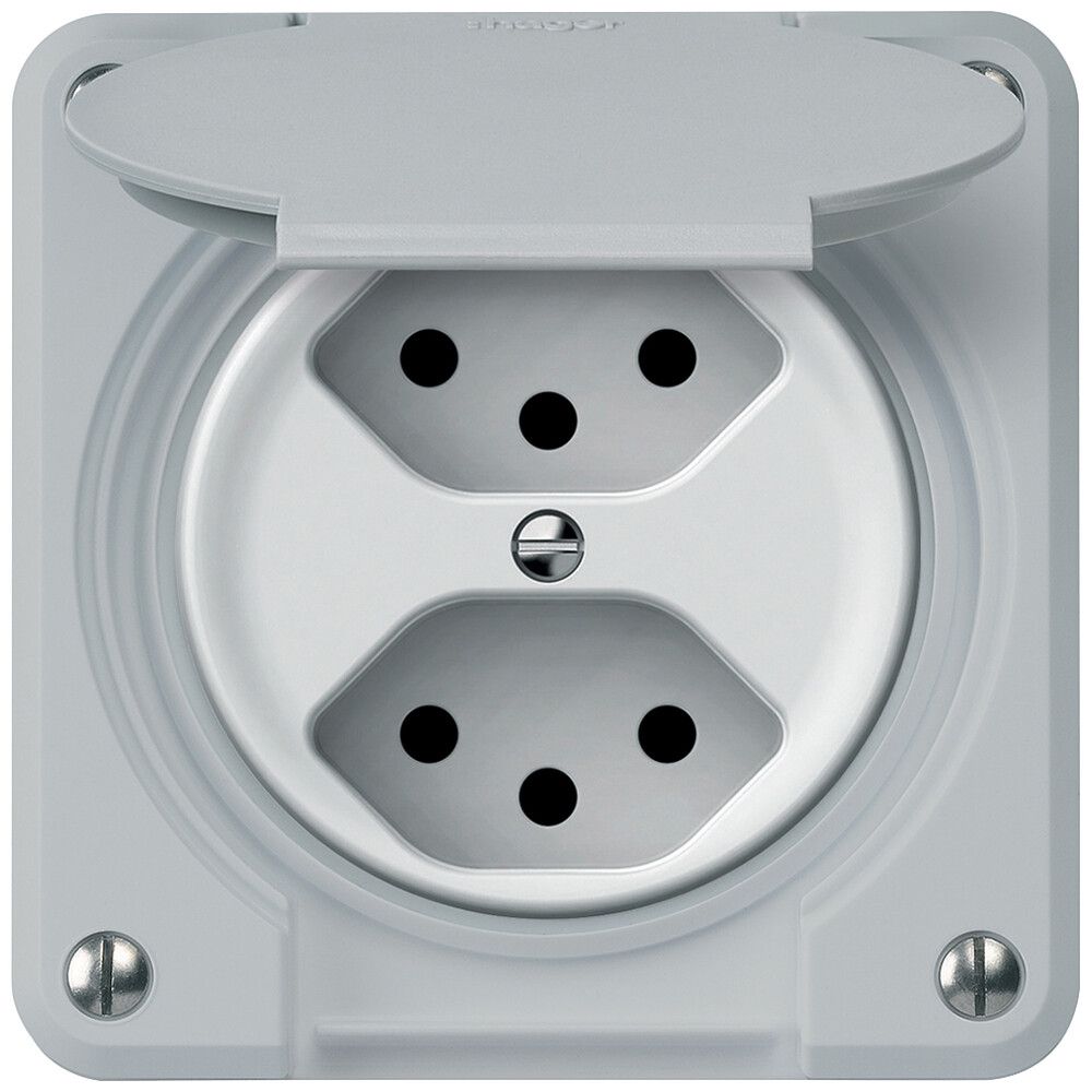 UP-Steckdose FI robusto 1×T23 30mA 16A 250V 86×86mm IP21 grau
