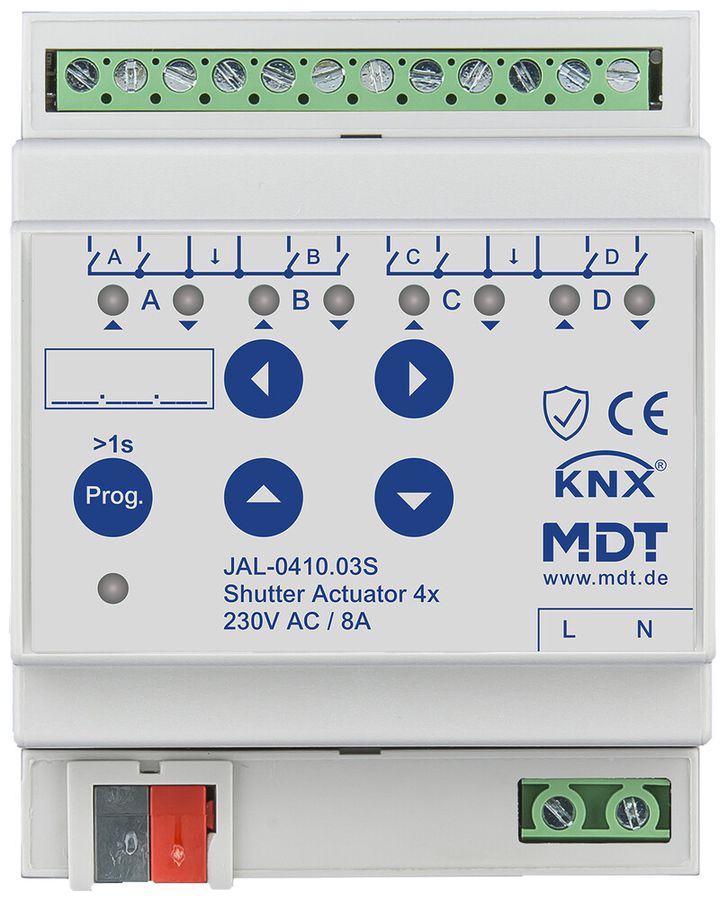 REG-Jalousieaktor KNX MDT JAL-0410.03S 4-Kan 8A 300W 230VAC 4TE