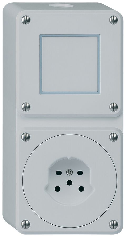 AP-Kombination Hager robusto I-I vertikal 3/1L+Typ 15, ohne Abdeckung, grau
