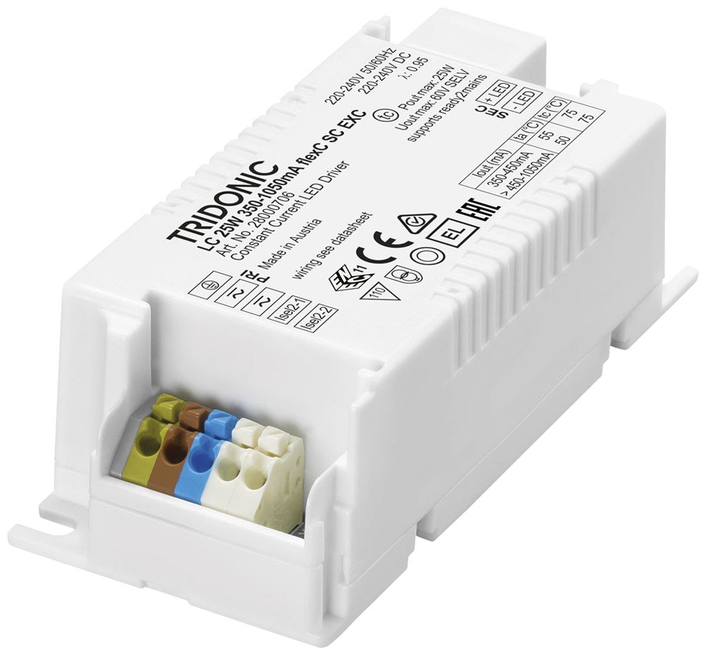Alimentation LED Tridonic LC EXC 25W 20…50V 350…1050mA VAR 97×43×30mm