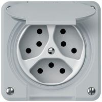 UP-Steckdose robusto 3×T13 10A 250V 86×86mm IP21 grau