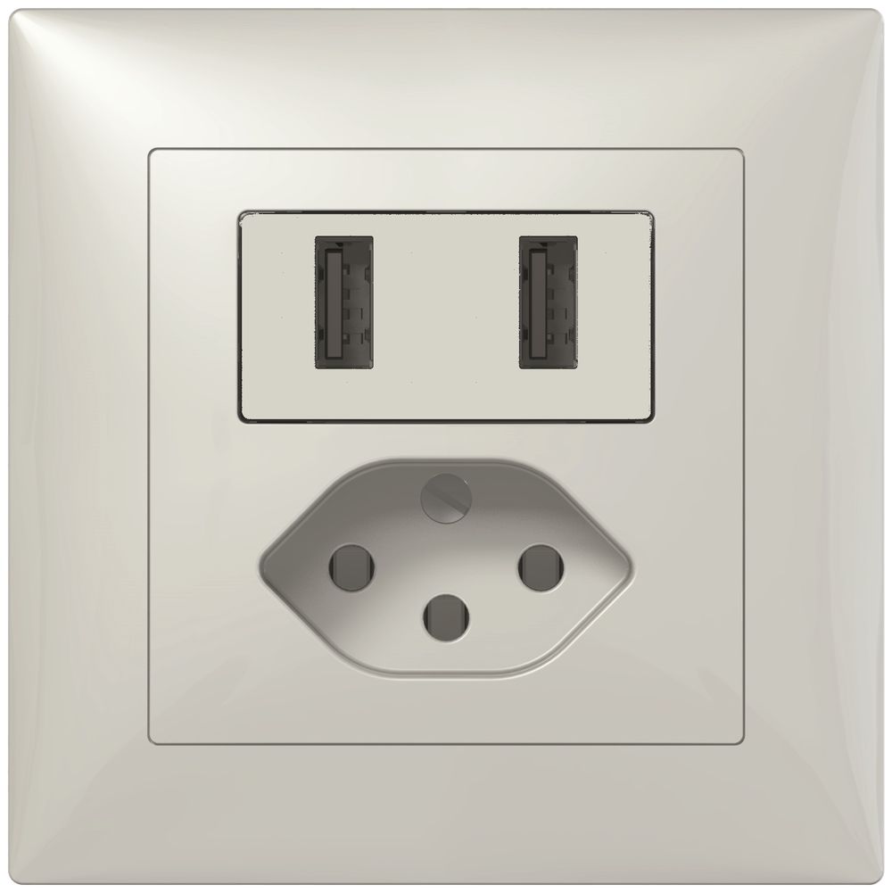 UP-USB Ladesteckdose mit T13 SIDUS B 240V max.2400mA weiss glänzend