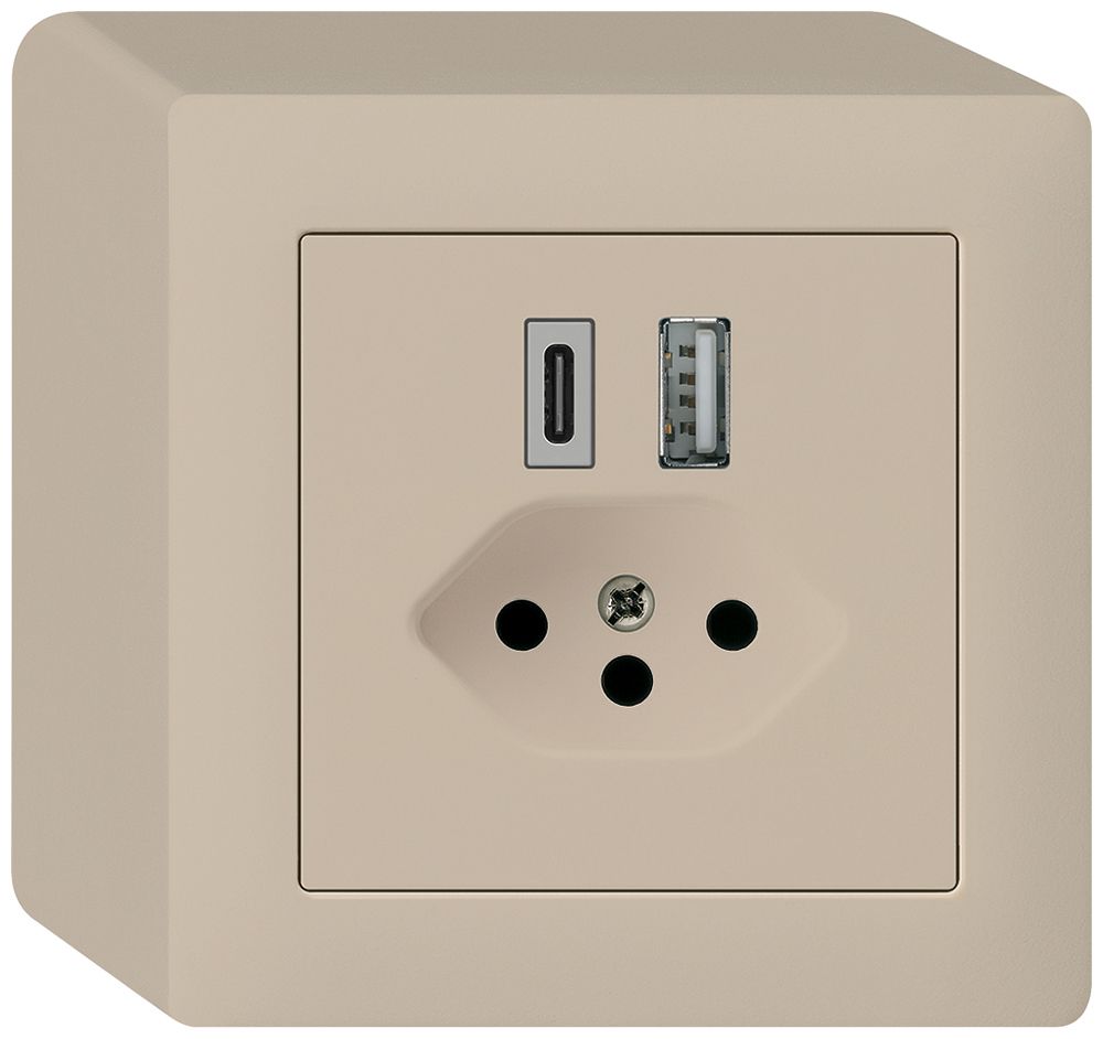 Prise de charge USB AP kallysto 18W PD 1×type A 1×type C T13 beige