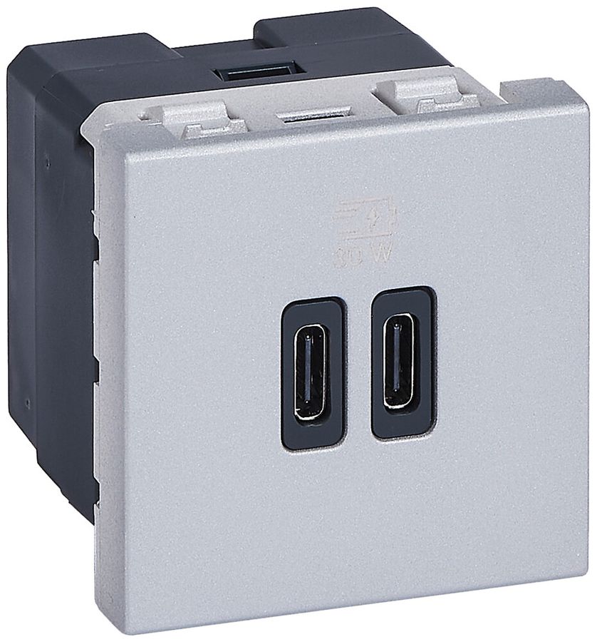 Presa di carica USB INS Legrand MOSAIC 2×USB-C 3000mA OUT:5V alluminio