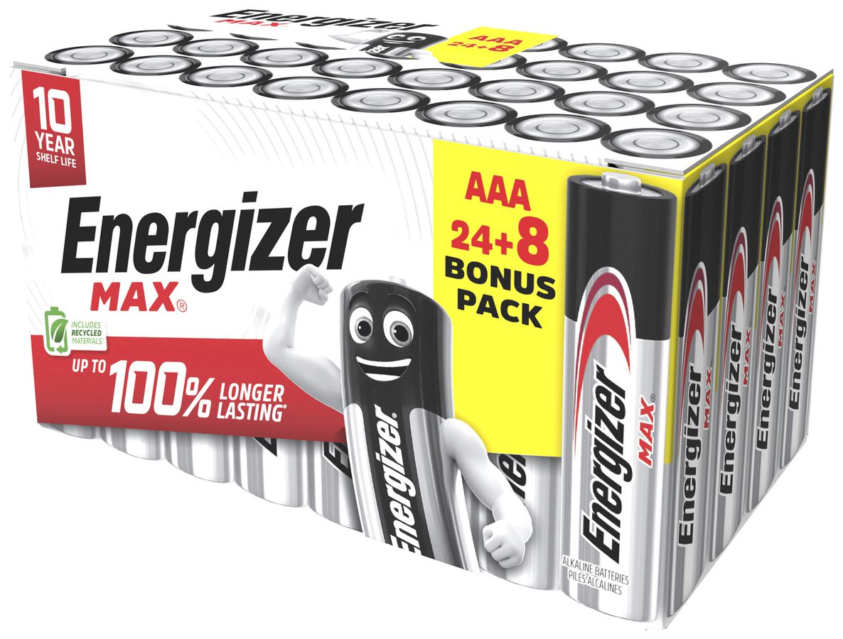 Batterie alcaline Energizer Max Micro (AAA) LR03, 1.5V, boîte 32pièces