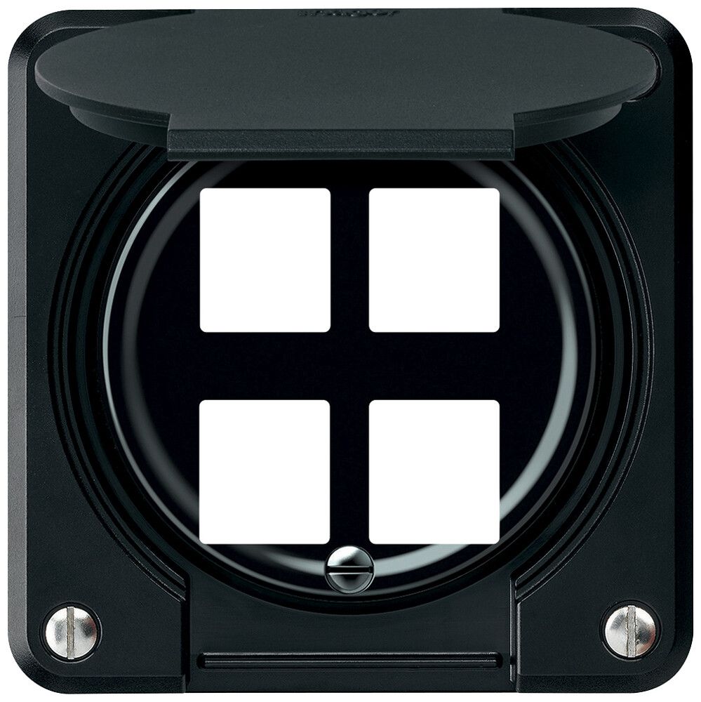 UP-Montageset robusto gerade für 4 Buchsen 86×86mm schwarz