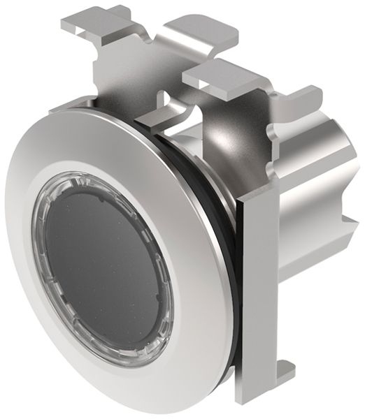 EB-Druckschalter EAO45, R, transparent beleuchtbar, Ring sandgrau, flach