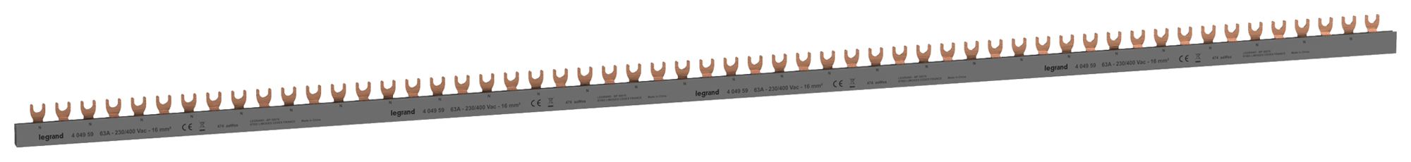 Kammschiene HX³standard 2P 2Ph Gabel 16mm² 80A 1012mm grau