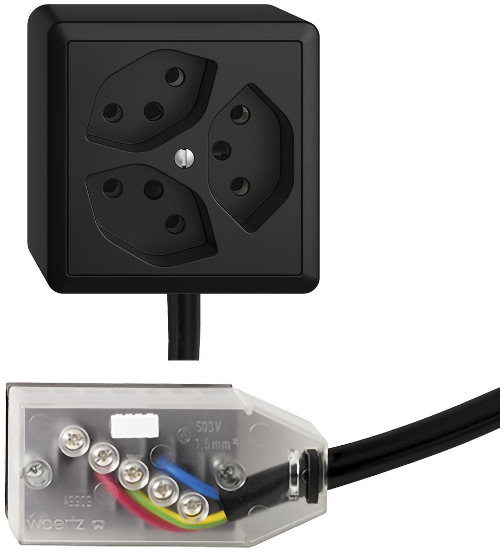 Prise AP EDIZIOdue 3×T13 L2 Snap noir pour câble Technofil