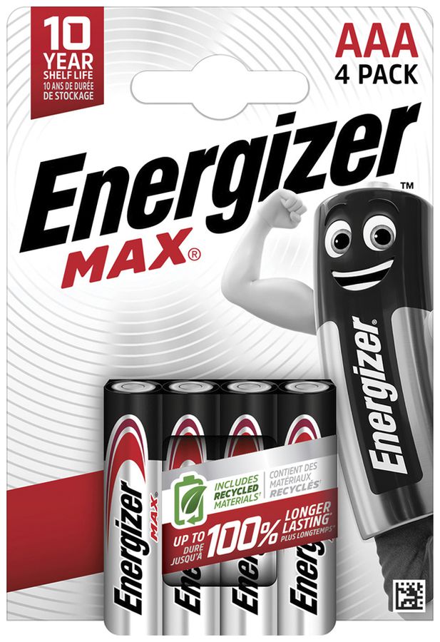 Pila alcalina Energizer Max AAA LR03 1.5V blister a 4pezzi