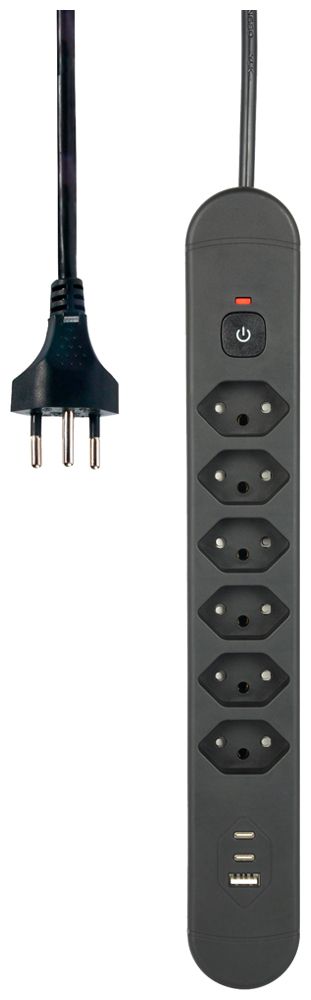 Presa multipla Re:Life 10A con interruttore ACC/CHIUS 6×T13 3×USB 1.8m nero