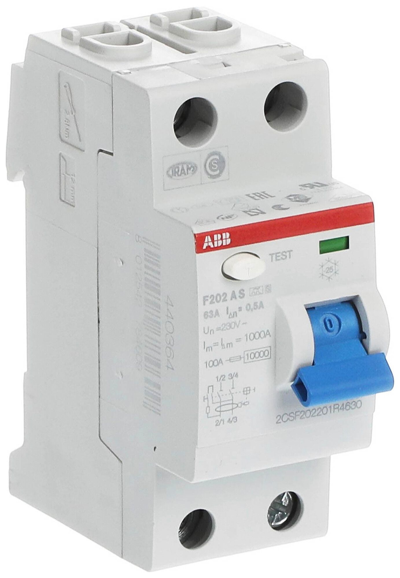 Fehlerstromschutzschalter ABB 500mA 63A 1P+N F202AS-63/0.5