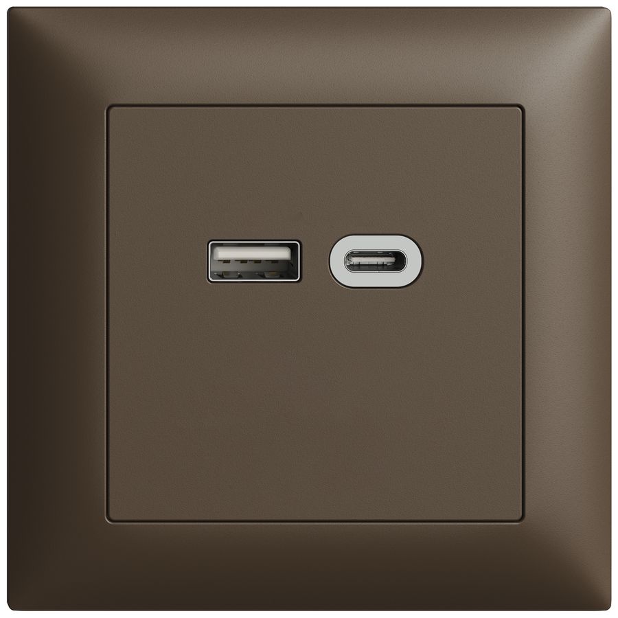 Prise ENC USB 18W type A + type C Feller EDIZIOdue FMI 230V 3600mA coffee