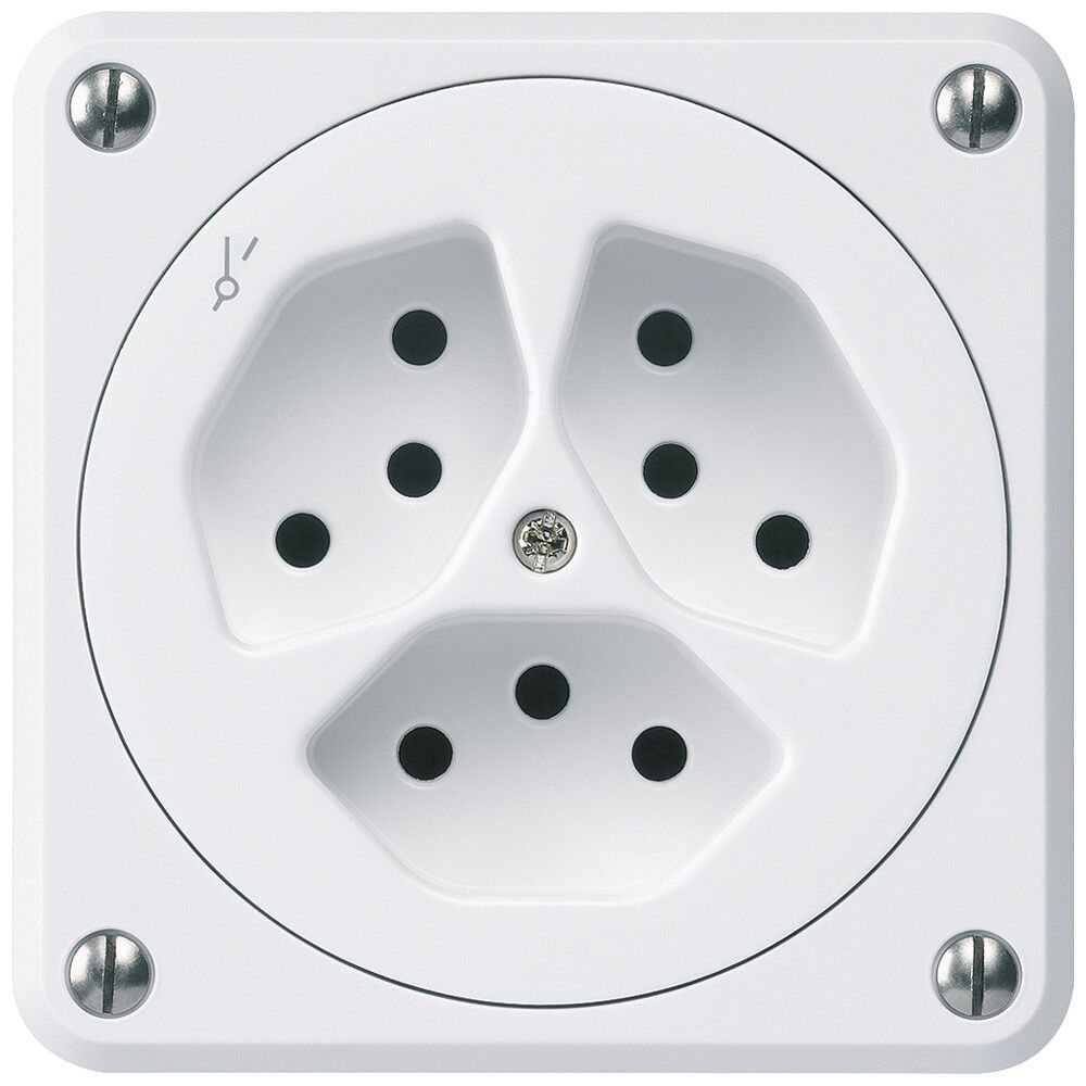 UP-Steckdose robusto 3×Typ 13/1 weiss ohne Klappdeckel