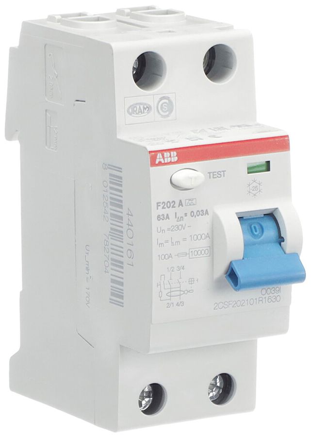 Fehlerstromschutzschalter ABB 30mA 63A 1P+N F202A-63/0.03