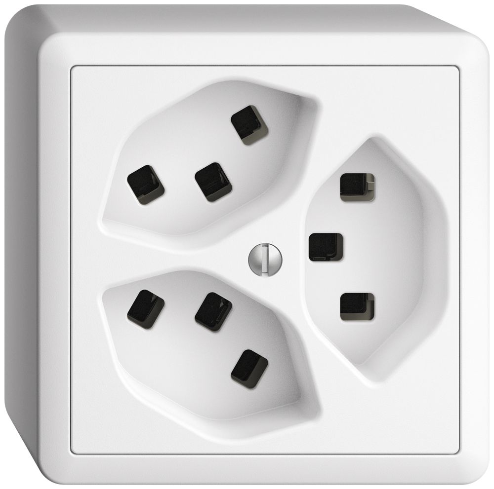 AP-Steckdose 3×T23 16A EDIZIOdue weiss, mit Steckklemmen