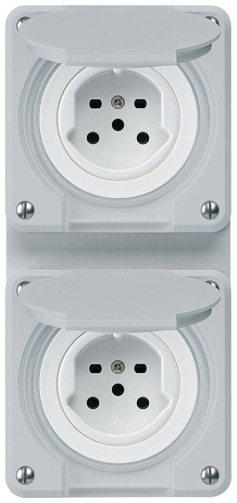 UP-Kombi 2×1 HA robusto 2×Typ 15 mit Steckklemmen mit Klappdeckel grau