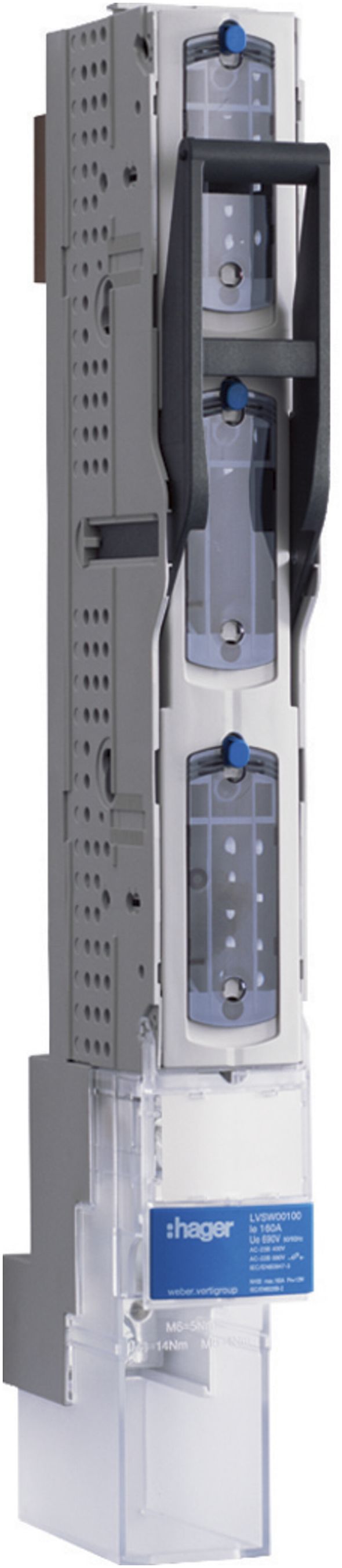 Réglette HPC weber.vertigroup 3P DIN00 160A rail/adaptateur 100mm encastré