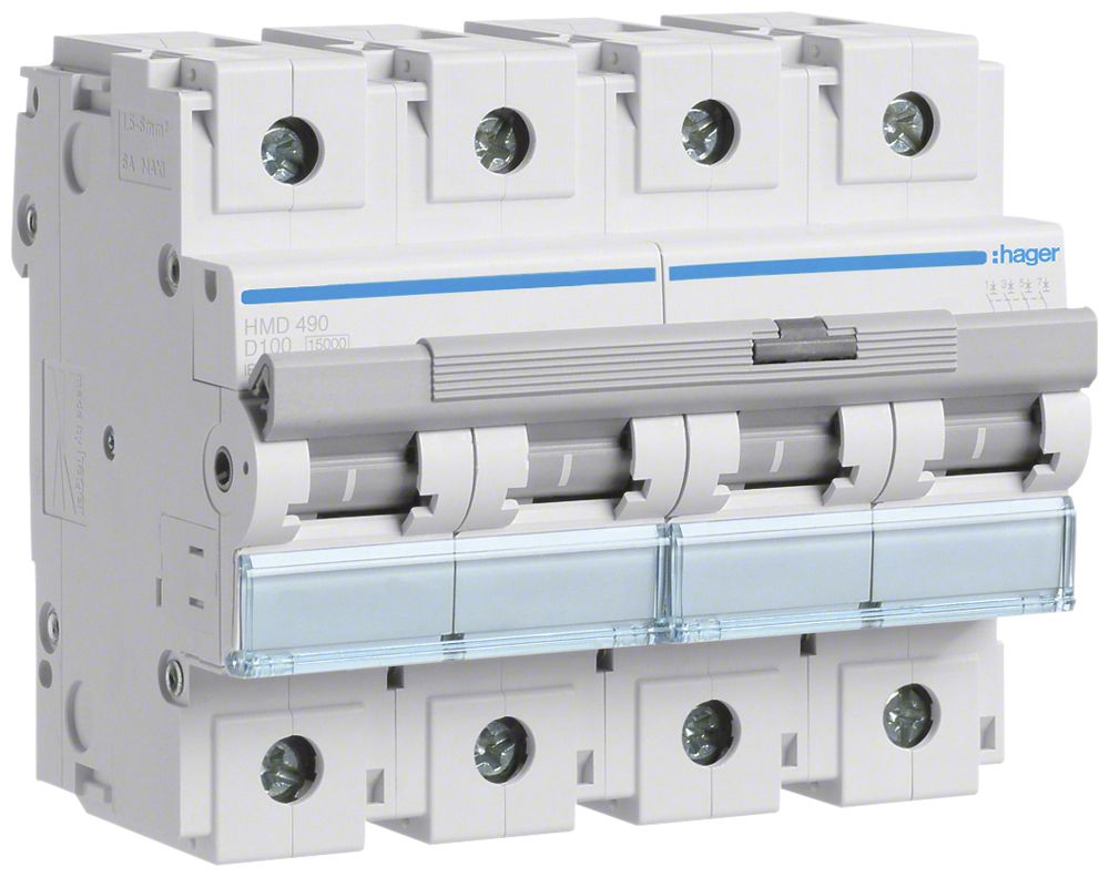 Leitungsschutzschalter Hager MCB 4P 230V Typ D 100A 6TE