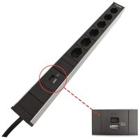 Presa multipla 19" 1UA 6×T23/1×USB-A/1×USB-C, Td3×1.5mm² 3m T23, nero