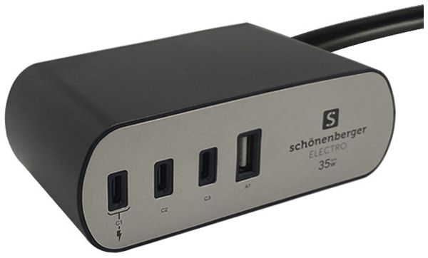 Prise de charge USB appareil mobile 1×USB-A 3×USB-C 120×45×71mm