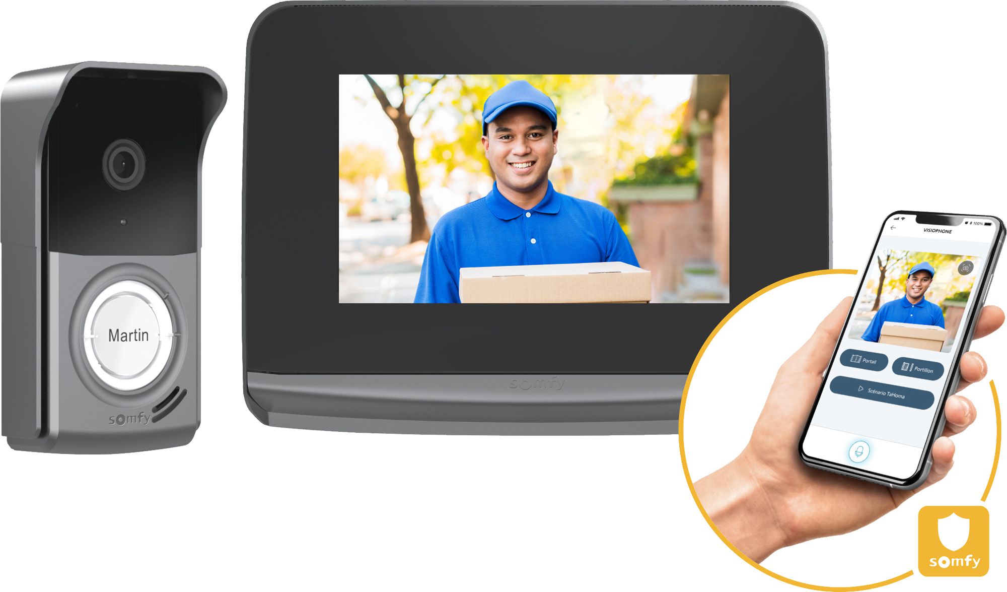 Kit interphone portier vidéo Somfy V500 PRO io Connect, alimentation AMD