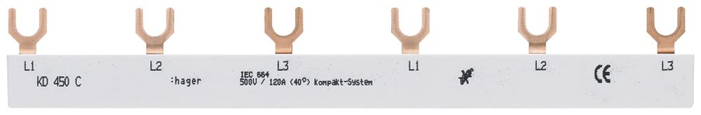 Kammschiene Hager 3P 3L Gabel 16mm² 80A 210×12mm weiss
