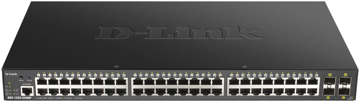 Switch D-Link DGS-1250-52XMP/E, 52-Port smart managed Layer2/3 Gigabit PoE+