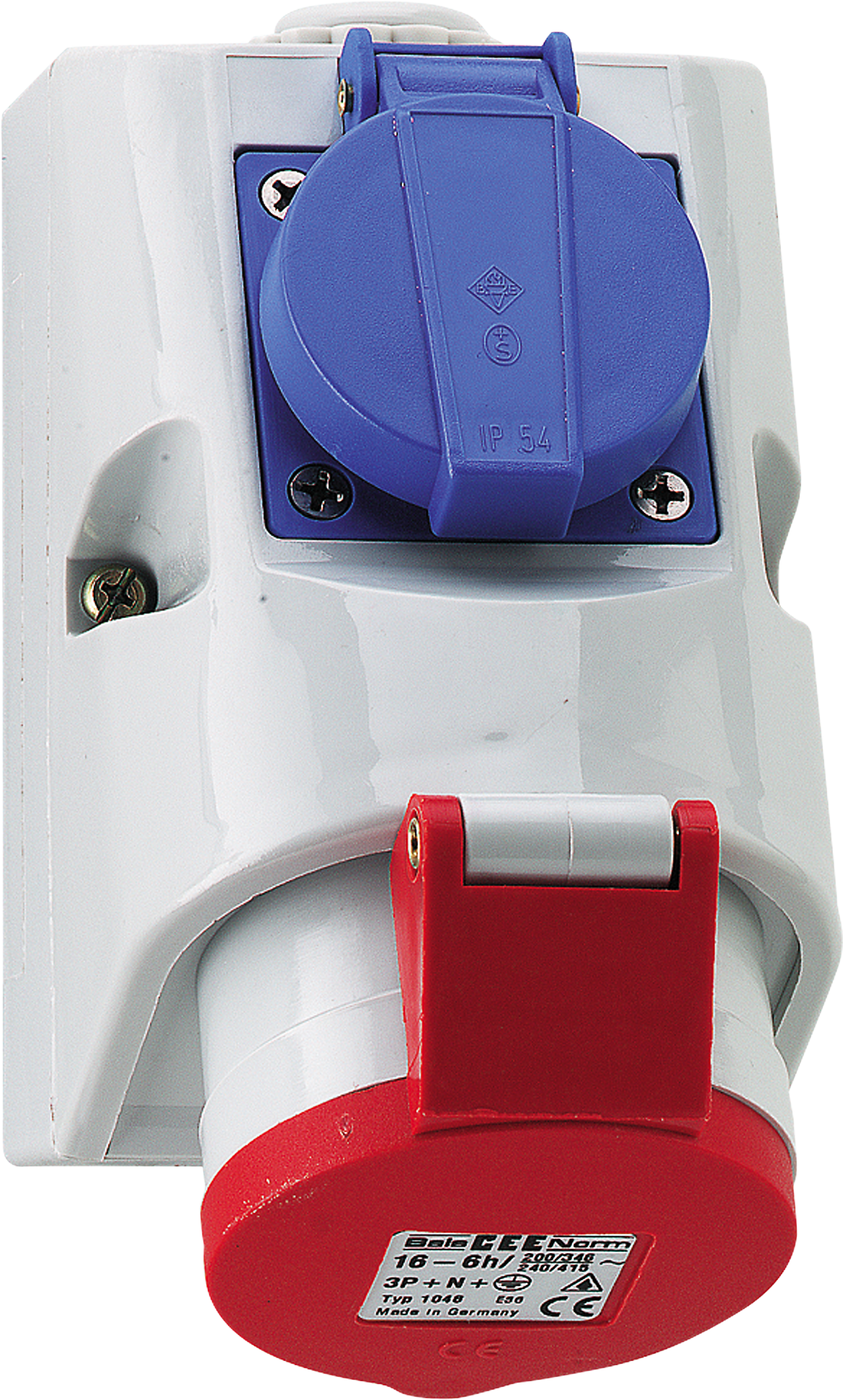 Prise CEE Combi AP Bals 3P 16A 230V 6h rouge IP44 nick.T23