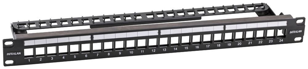 Patchpanel 19" INFRALAN 24-Port Keystone leer geschirmt 1HE, schwarz