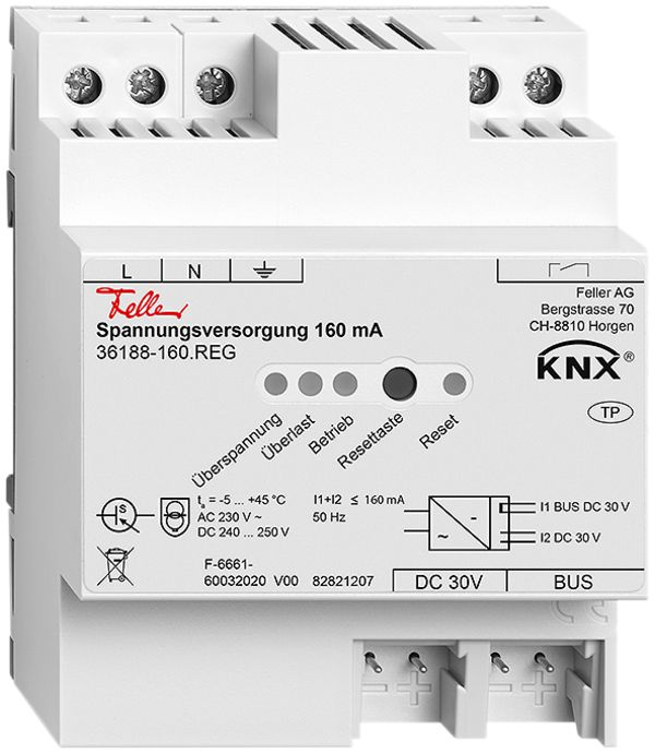REG-Spannungsversorgung Feller KNX 160mA 230VAC, mit Meldeausgang