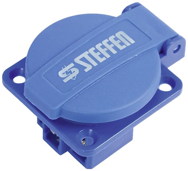 EB-Steckdose A. Steffen 1×T13 10A 250V 50×62×45mm mit Deckel blau