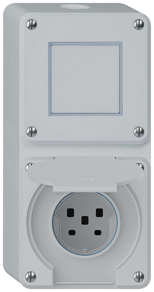 AP-Kombination robusto 2×1, Schalter Schema 3/Steckdose T25 IP55 grau