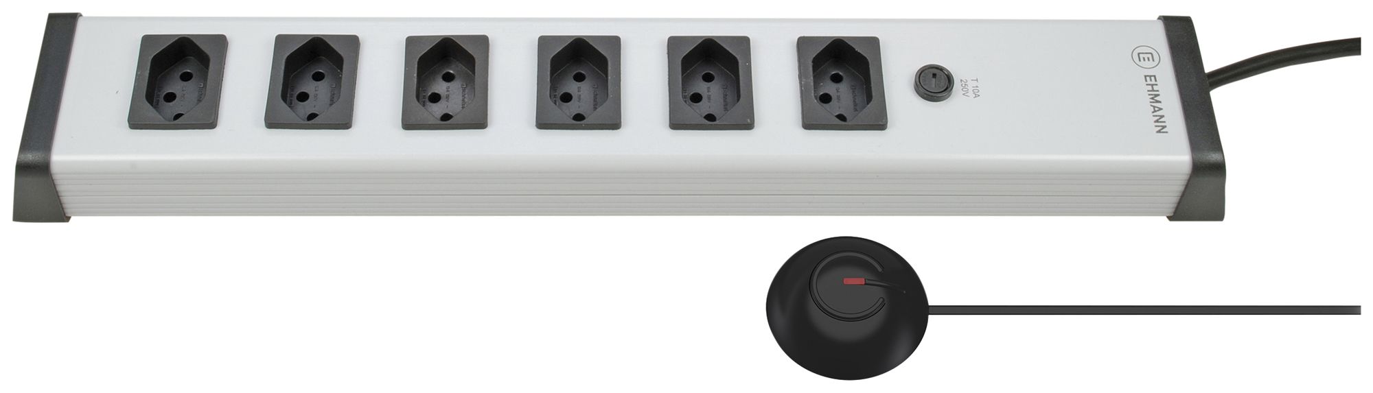 Prise multiple Steffen EHMANN 6×T13 a.contact à pédale 10A 250V 3m mat.synt.gris