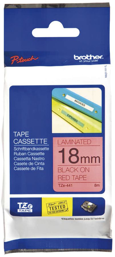 Schriftbandkassette Brother TZe-441 18mm×8m, rot/schwarz