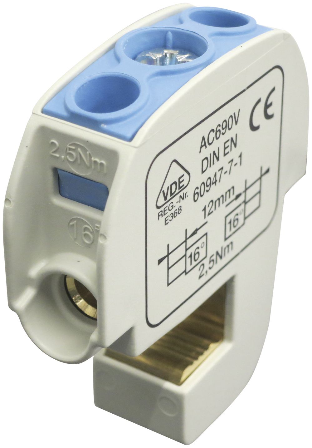 Bloc répartiteur type SA 2×16mm² 100A CU bleu