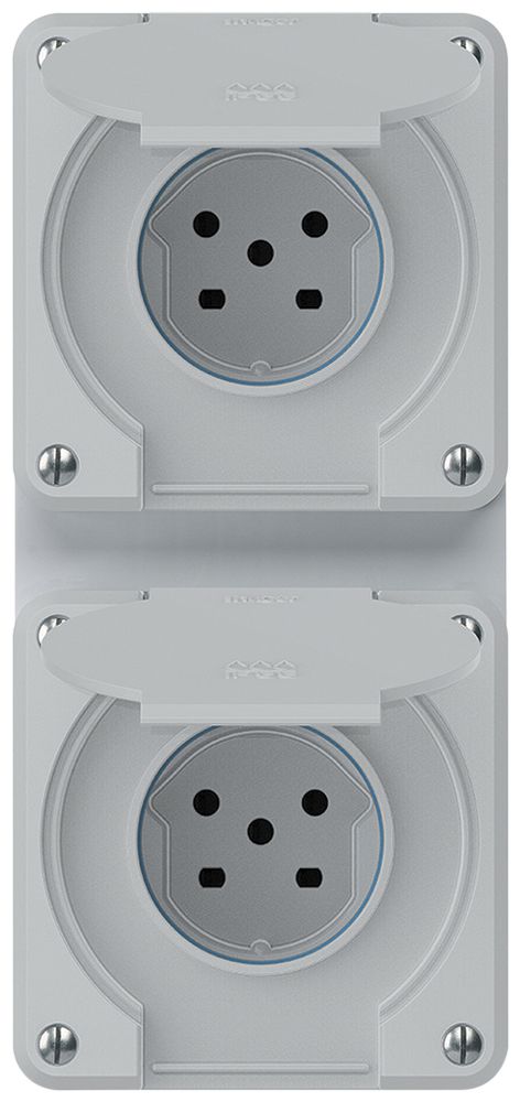 UP-Kombination robusto 2×1, 2×Steckdose T15 IP55 grau