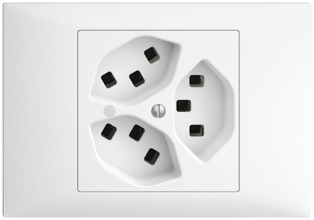 EB-Steckdose 3×T23 16A EDIZIOdue weiss mit LED grün, Steckklemme